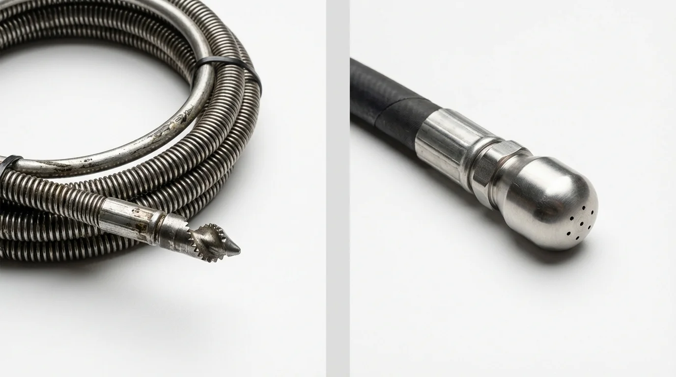 Drain snake cable and hydro jetting nozzle used for drain cleaning in Denison, TX