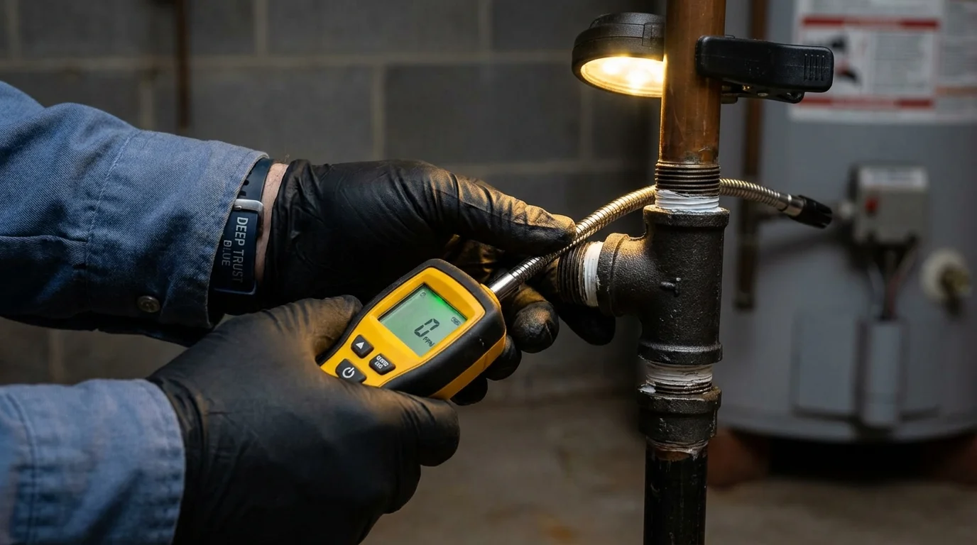 Gas leak detection with electronic sniffer by Johns Plumbing LLC in Denison