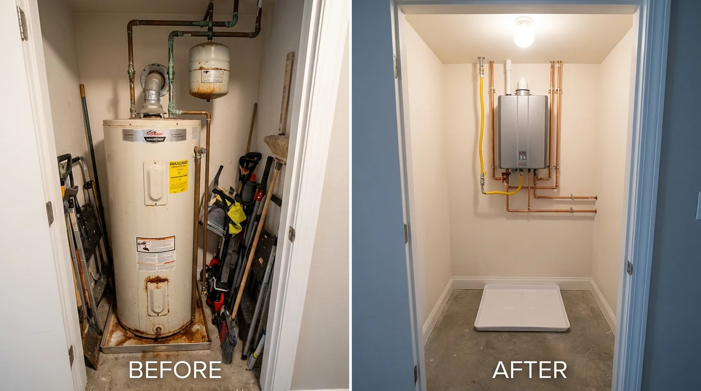 Tank water heater versus wall-mounted tankless unit comparison for Denison, TX homeowners