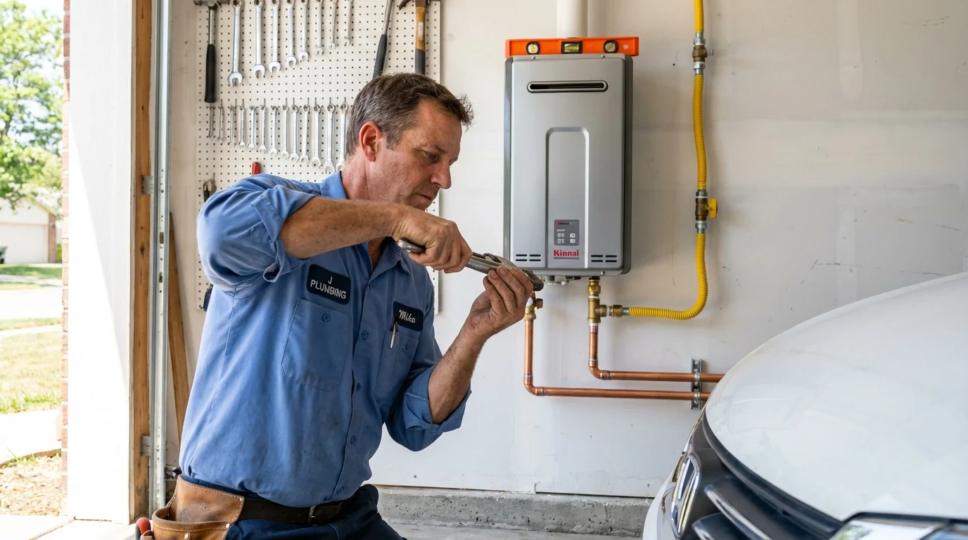 Tankless water heater installation by a Johns Plumbing LLC plumber in Denison
